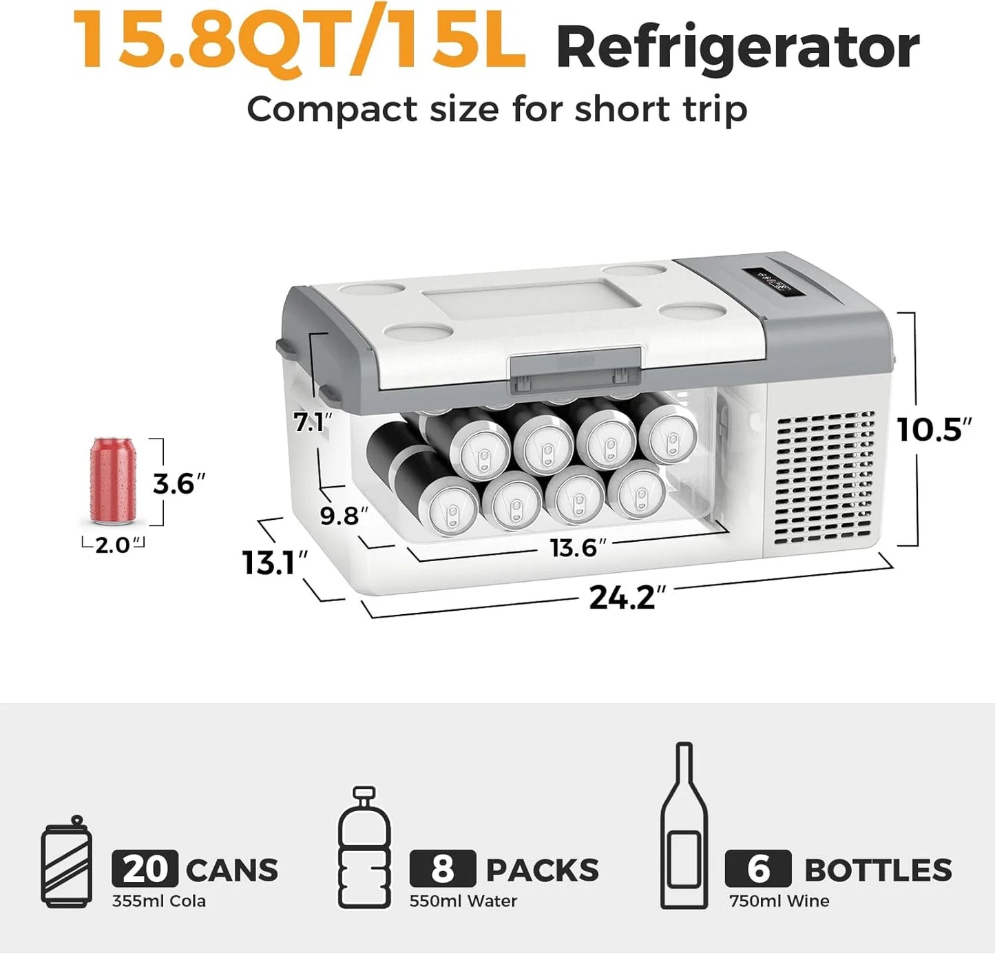 12V Refrigerator 21 Quart Portable Freezer 50 Hours Keep Cool,Electric Cooler for Vehicles Car Refrigerator 12V Portable Fridge for Car Camping Truck Van RV SUV Road Trip Travel RF20