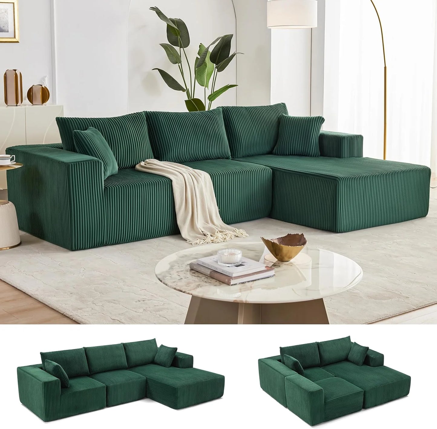 108-inch modular sofa, cloud modular sofa, with deep seat and reclining chair, upholstered sofa