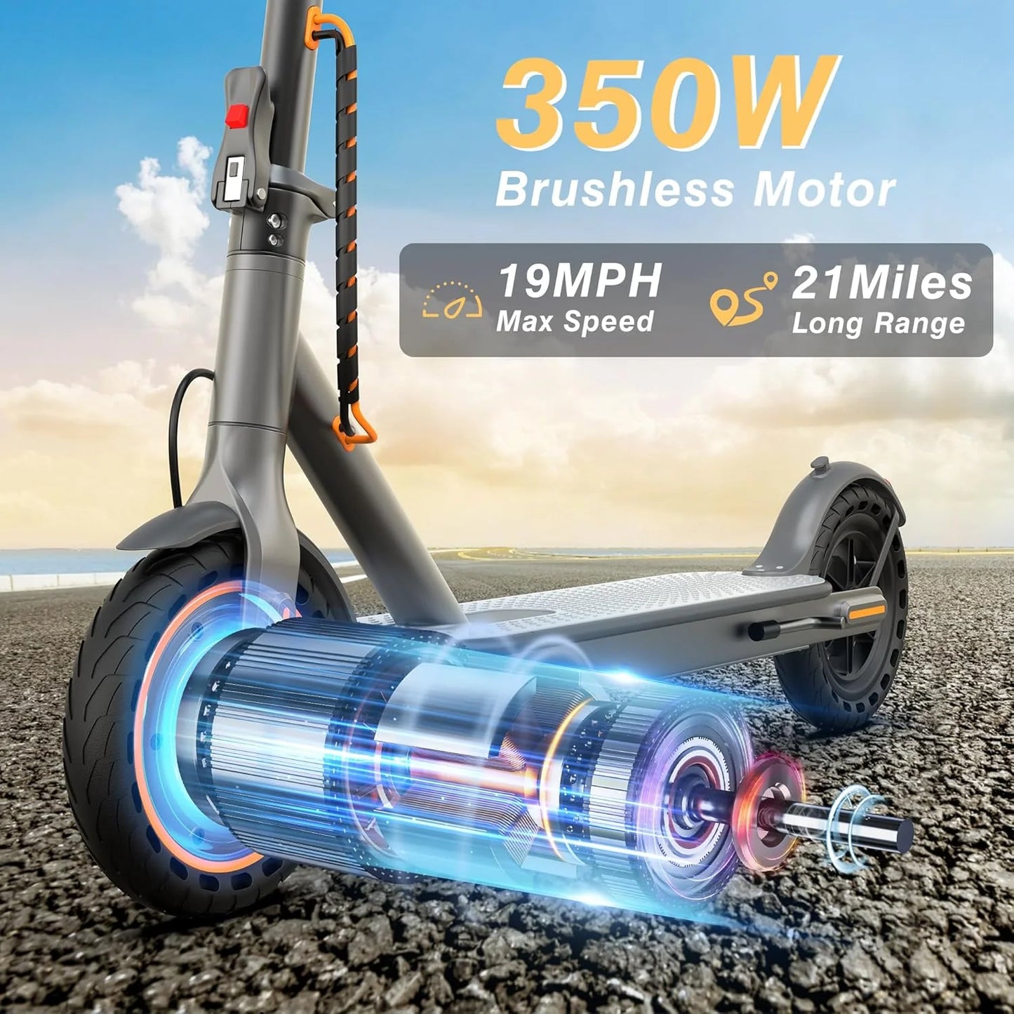 Electric Scooter, 350W/500W Motor, Top Speed 19/22 mph, Max 16/23/28Miles Ranges, Foldable E Scooter for Adults