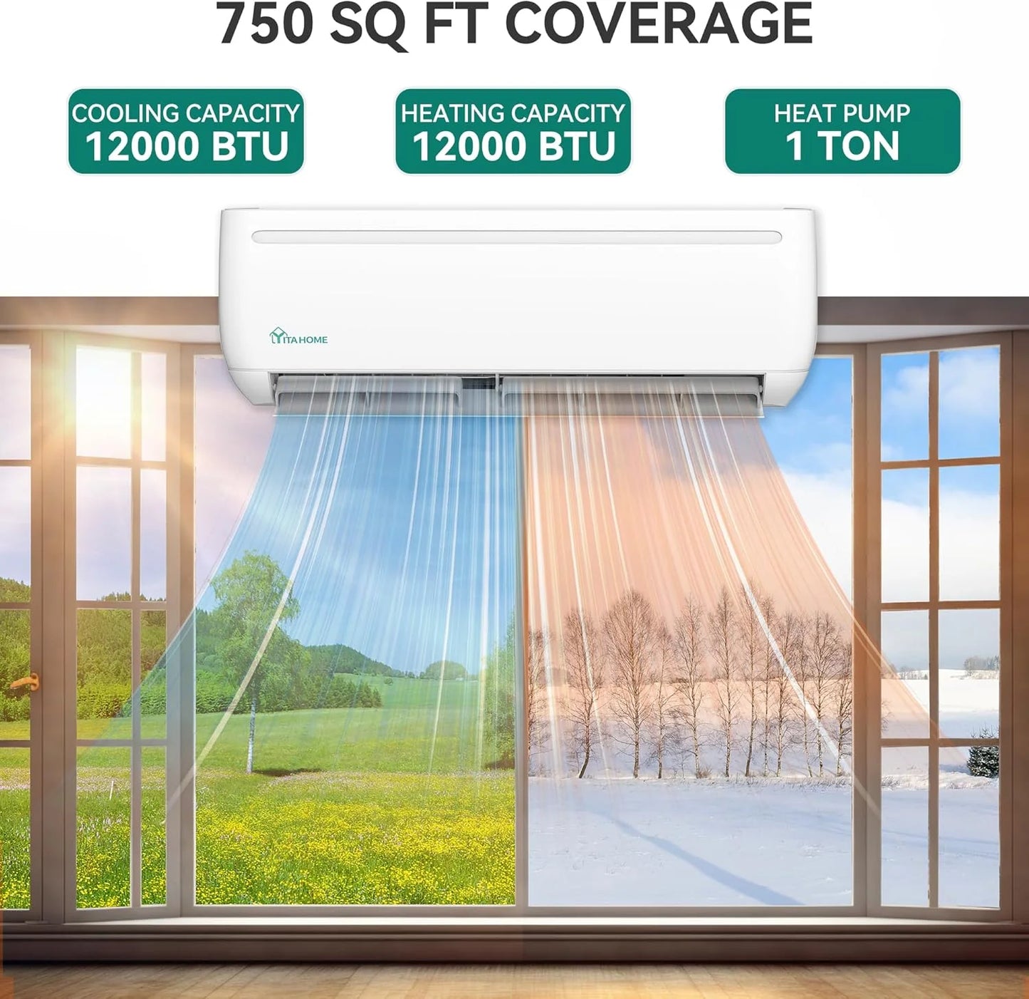 12000 BTU Mini Split Air Conditioner Heat Pump System, Wifi Enabled 20 SEER2 115V Inverter Ductless AC Cool Up to 750 Sq. Ft, Compatible with Alexa, Complete Installation Kit, White