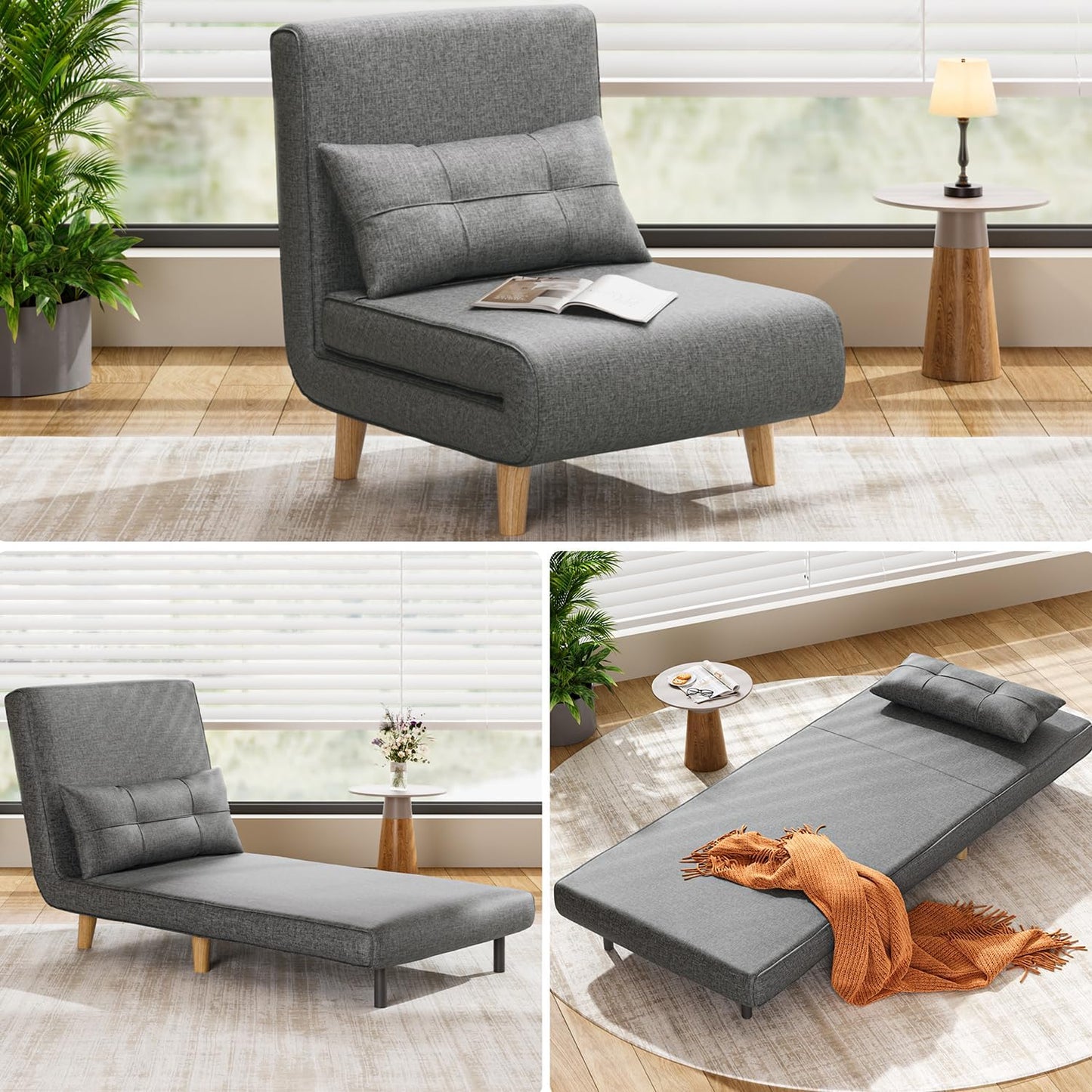 3-in-1 sleeper chair bed, convertible chair bed futon sofa with adjustable backrest
