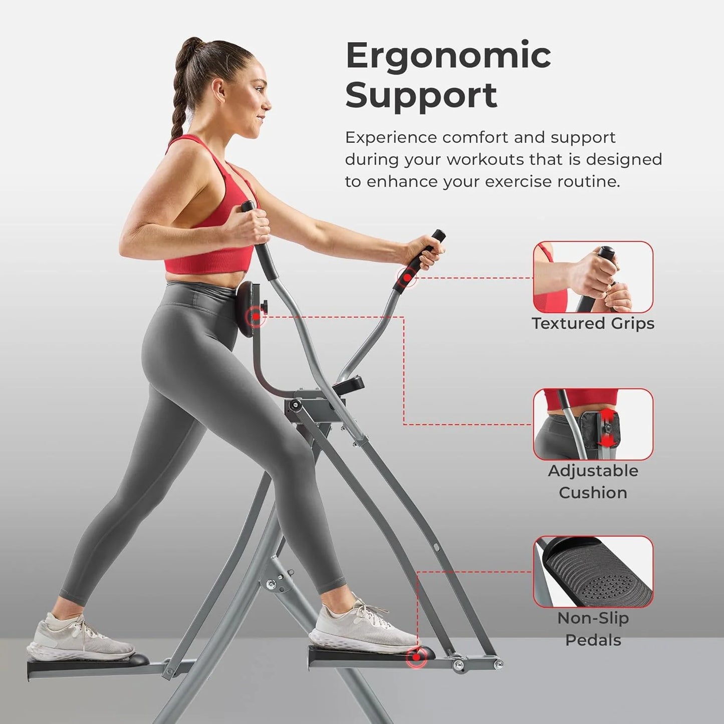 Sunny Health & Fitness Smart Air Walker Elliptical, Low-Impact 30-Inch Stride Home Glider Machine, Senior Cross Trainer for Indoor Cardio Exercise, Free SunnyFit App Bluetooth Connection- SF-E902SMART