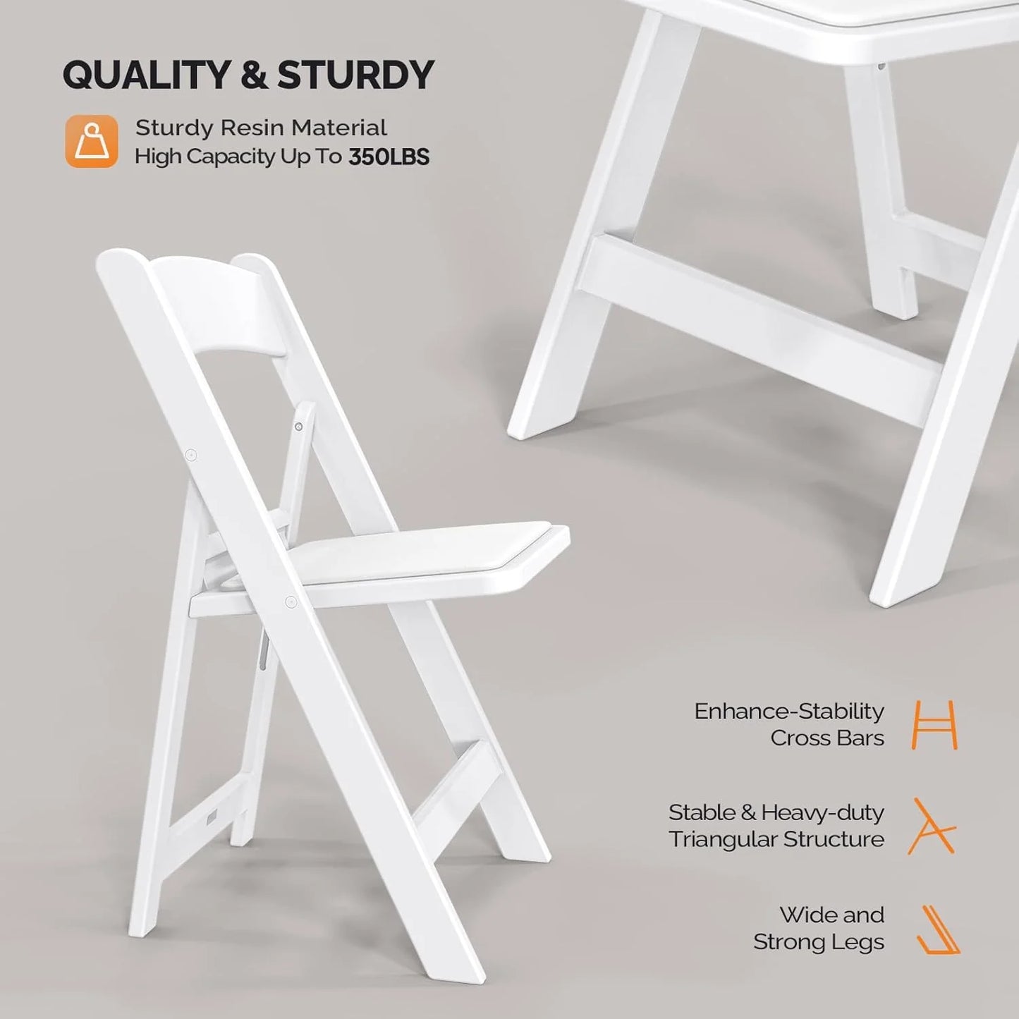 VINGLI Resin Folding Chair with Cushion Foldable Plastic Chair with Comfortable Cushioned Seat