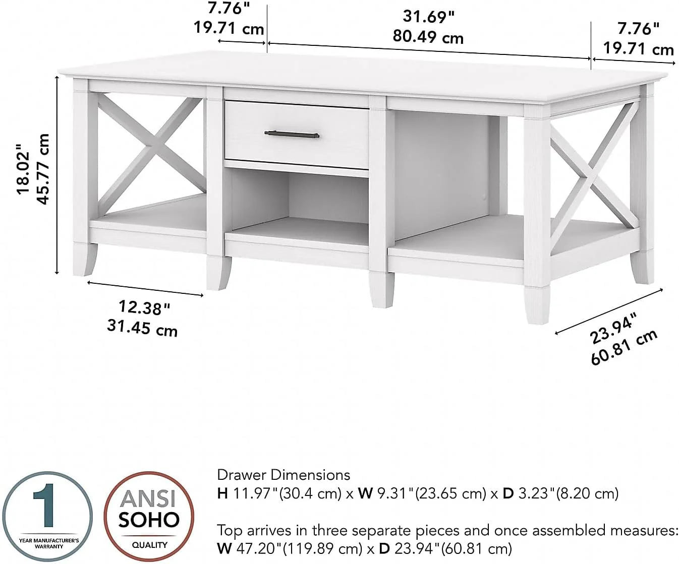 Key West Coffee Table with Storage in Washed Gray