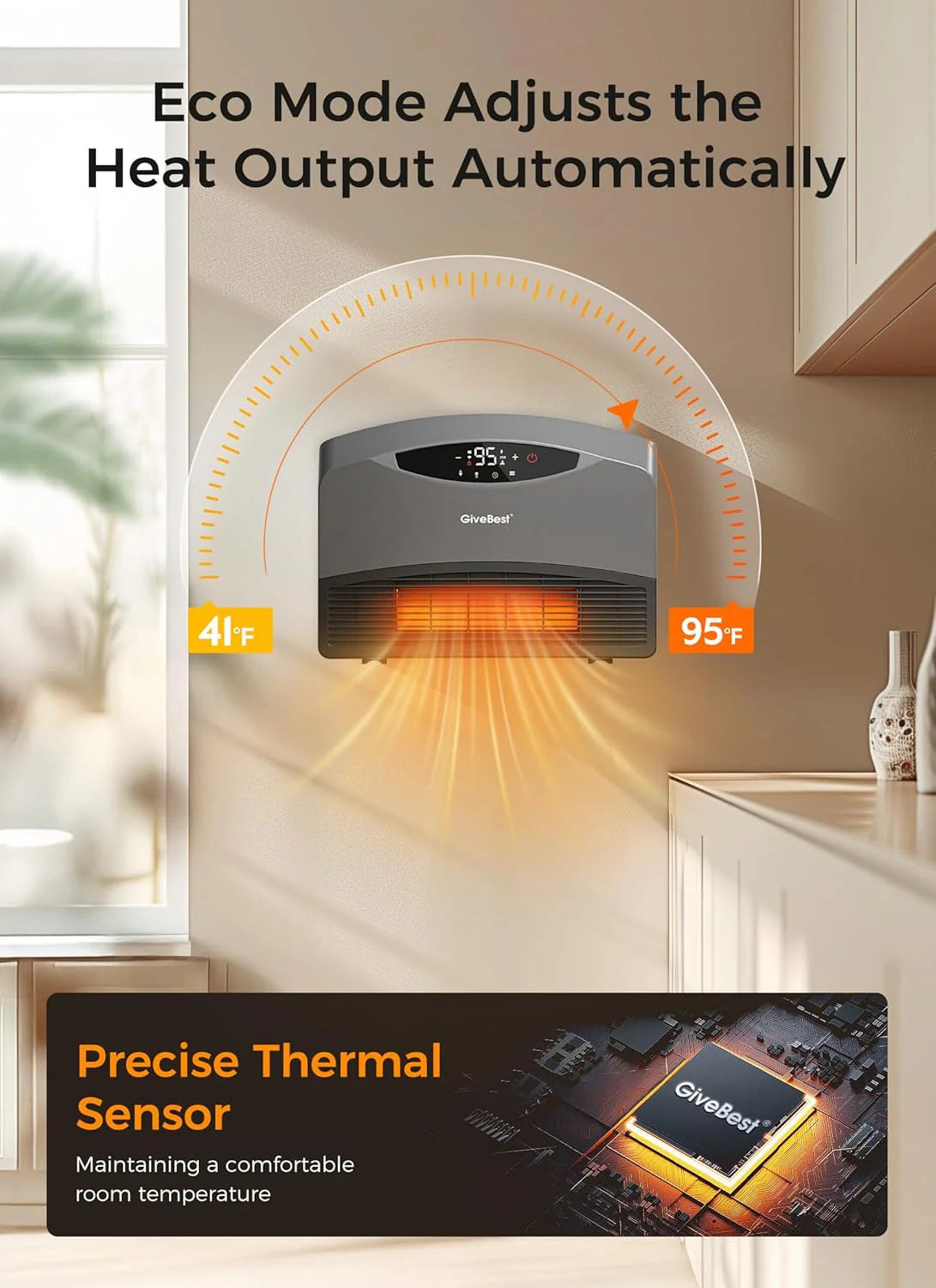 Wall mounted electric heater with WiFi and remote control, floor standing heater 1500W fast coverage for large rooms