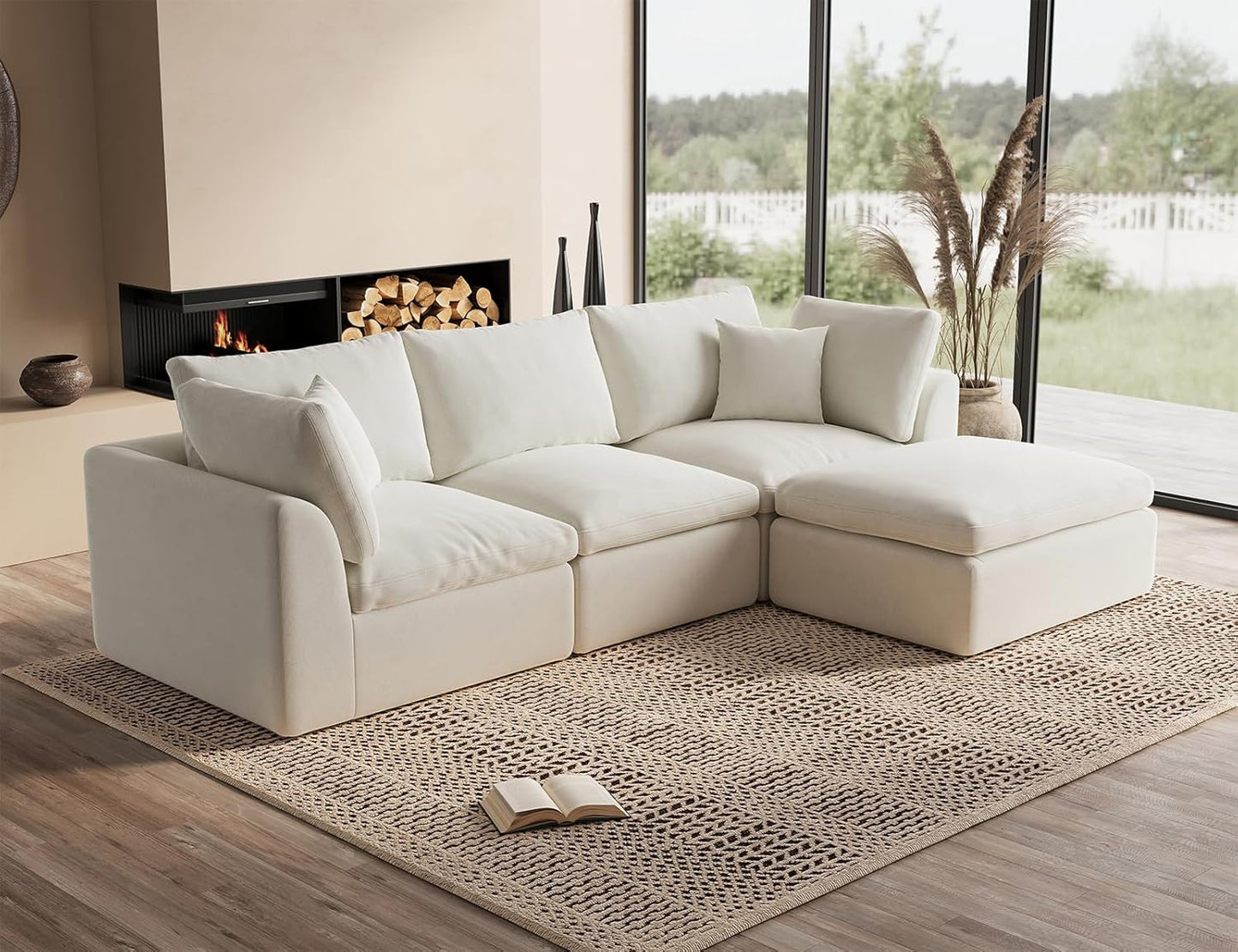 110 inch cloud sectional sofa for living room, convertible L-shaped sofa 3 seater sectional sofa