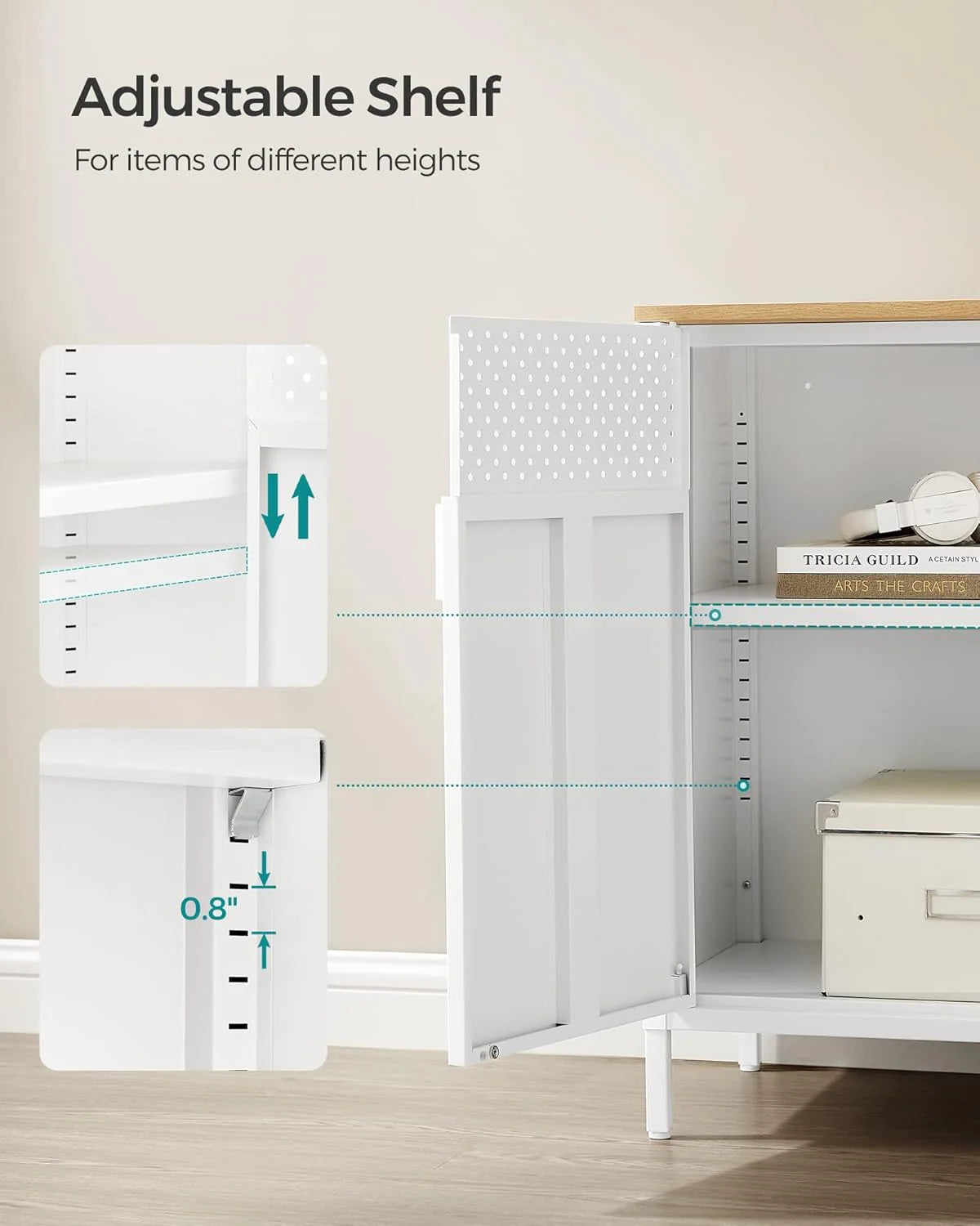 SONGMICS Storage Cabinet, Metal Cabinet, Sideboard with 2 Doors, 15.7 x 31.5 x 29.9 inches
