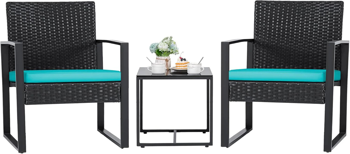 Flamaker 3 Pieces Patio Set Outdoor Wicker Furniture Sets Modern Rattan Chair Conversation Sets with Coffee Table for Yard and Bistro (Black)