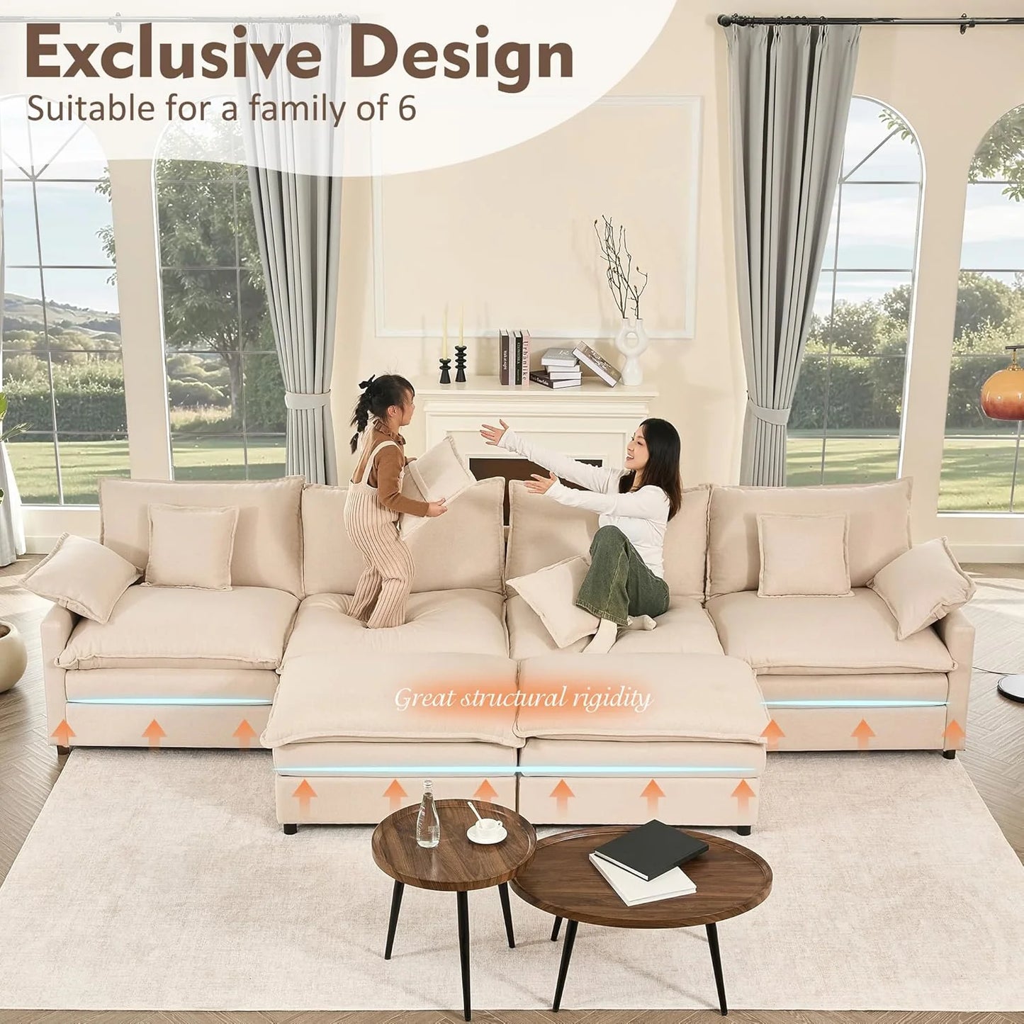 108" U-shaped sofa, modular sofa, three-seater comfortable cloud sofa