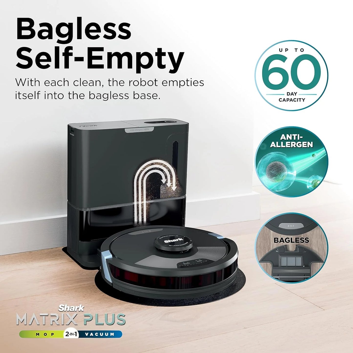 AI Robot Vacuum with XL HEPA Self-Empty Base, Bagless, 60-Day Capacity, LIDAR Navigation, Perfect for Pet Hair, Compatible with Alexa, Wi-Fi Connected, Carpet & Hard Floor, Black