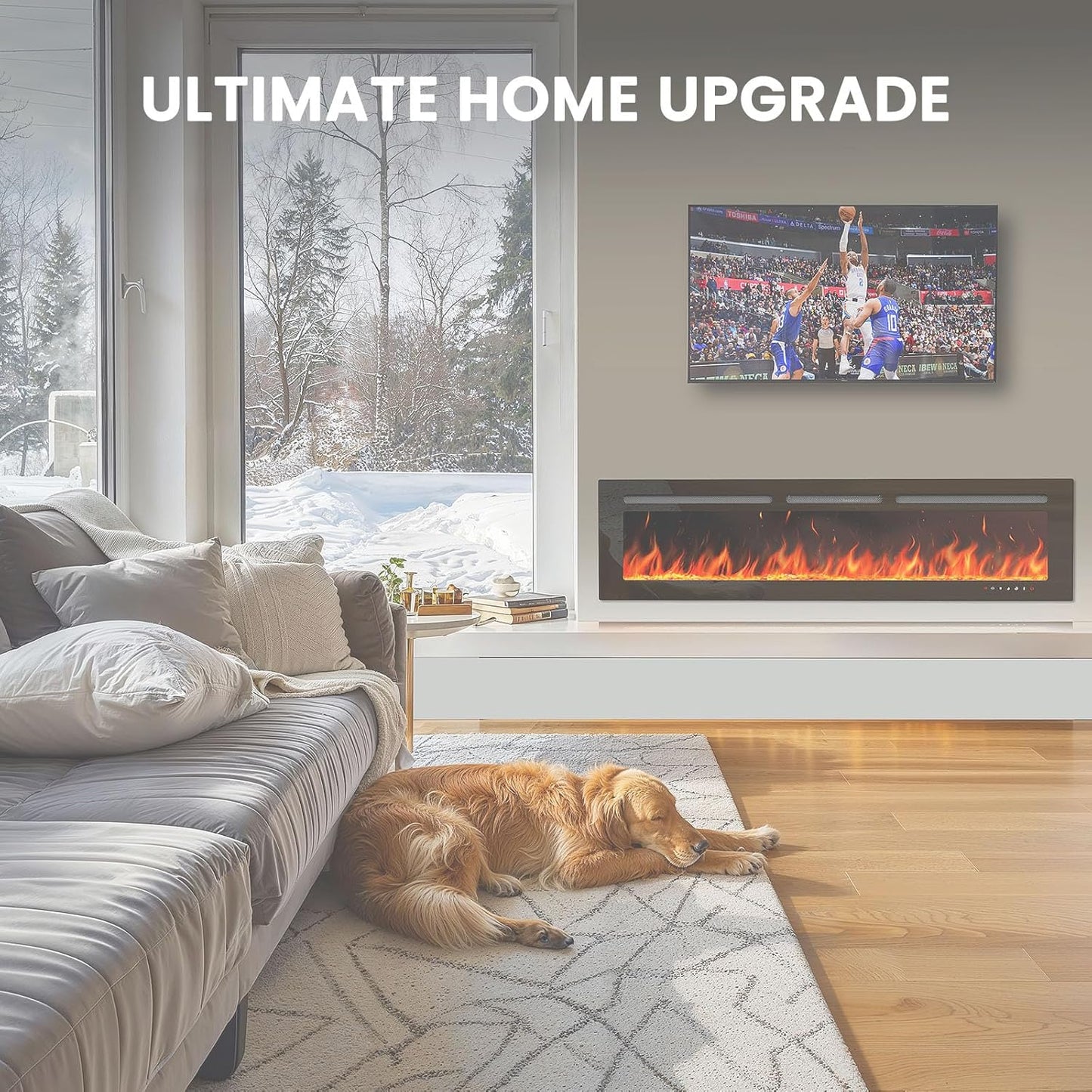 50" Smart Electric Fireplace 5300 BTU Heat Output, Ultra-Slim Wall-Mount or Built-In Electric Fireplace