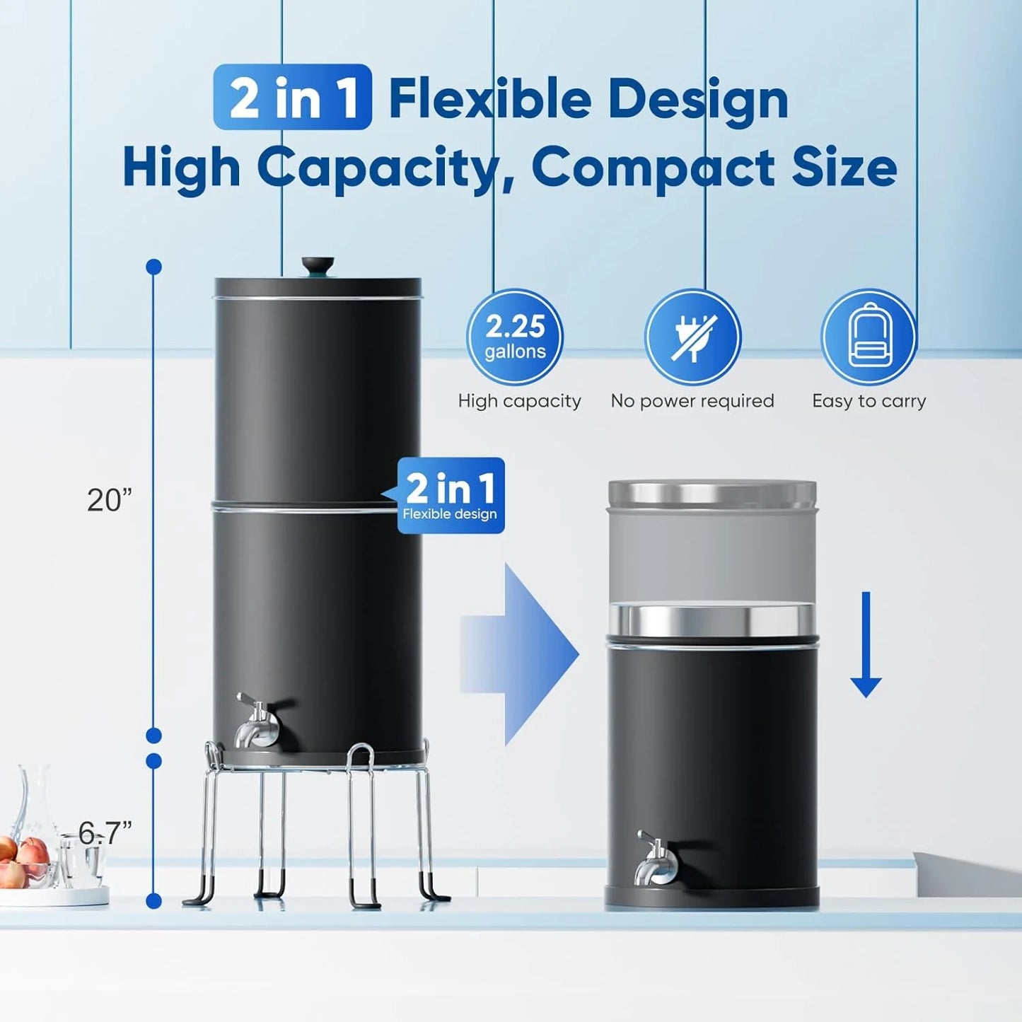 Purewell three-stage 0.01μm ultrafiltration gravity water filtration system 304