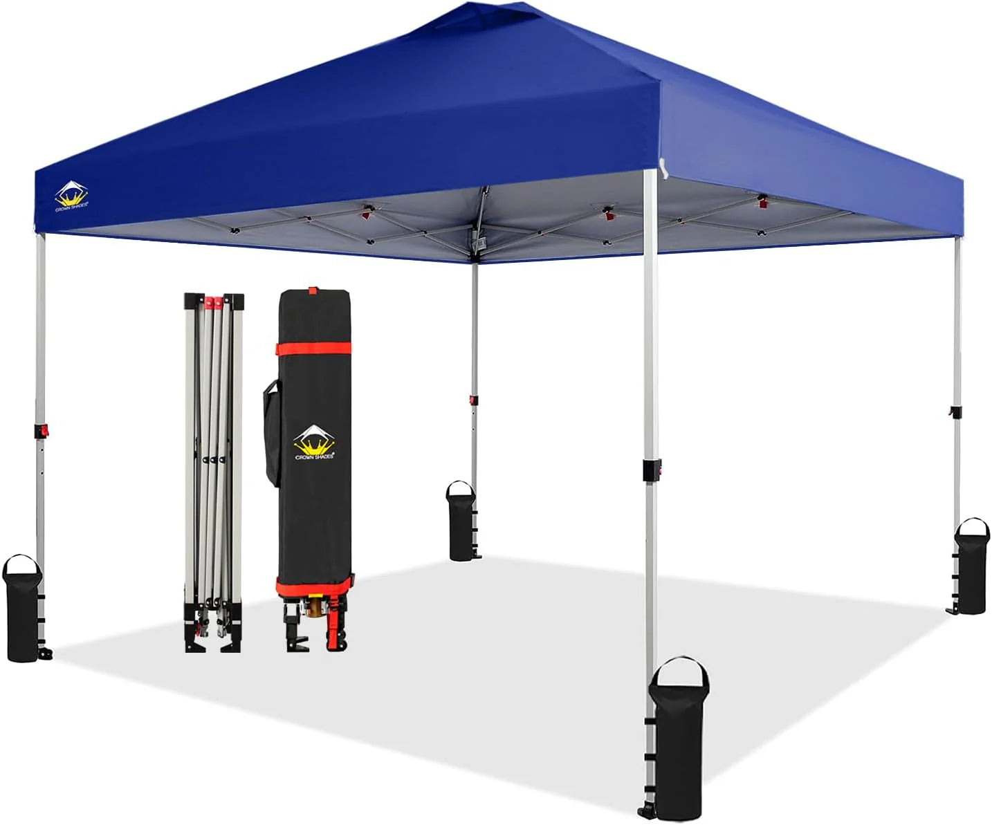 10x10 Pop-Up Awning - One-Click Installation Beach Tent - Outdoor Sunshade Silver Coated Top, 3 Heights and 4 Sand Pockets