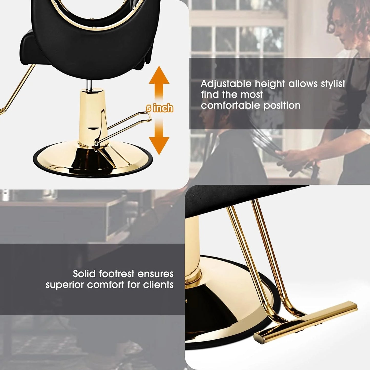 Artist Hand Salon Chair Reclining Barber Chair Oversized Hydraulic Pump Heavy Duty Hair Salon Chair 360 Degree Swivel Hair Chair for Hair Stylist, Beauty Spa Equipment Max Load 400 LBS, Black and Gold