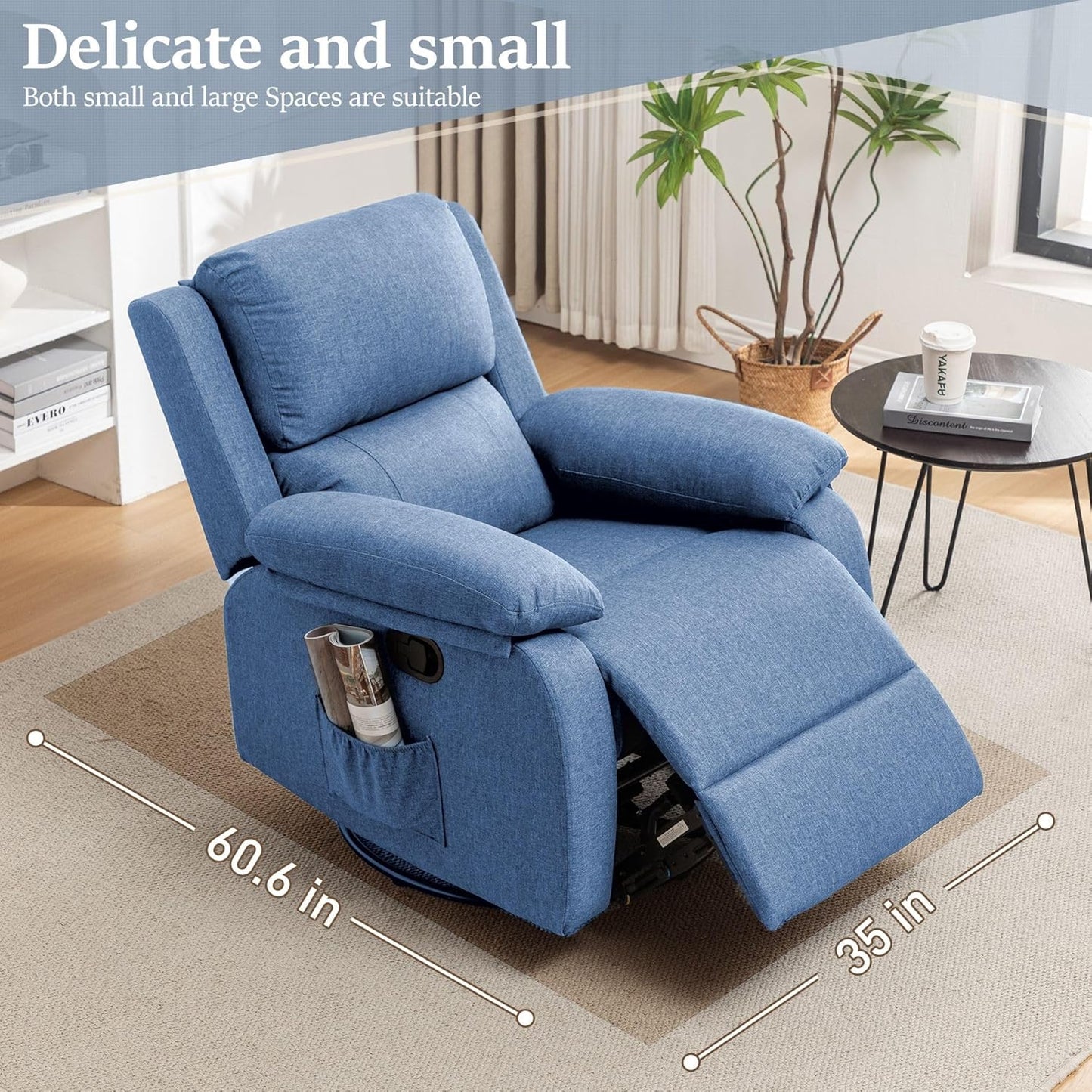 Reclining rocking chair 360 degree rotating fabric sliding reclining chair