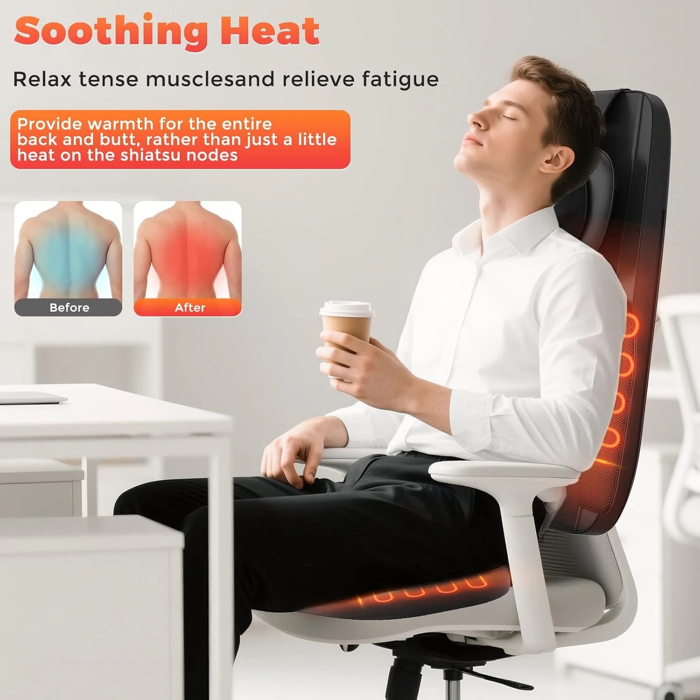 4D Kneading Back Massager Comfortable Chair Back Massager, Home Office Shiatsu Neck Massager Christmas Gift for Men and Women Parents