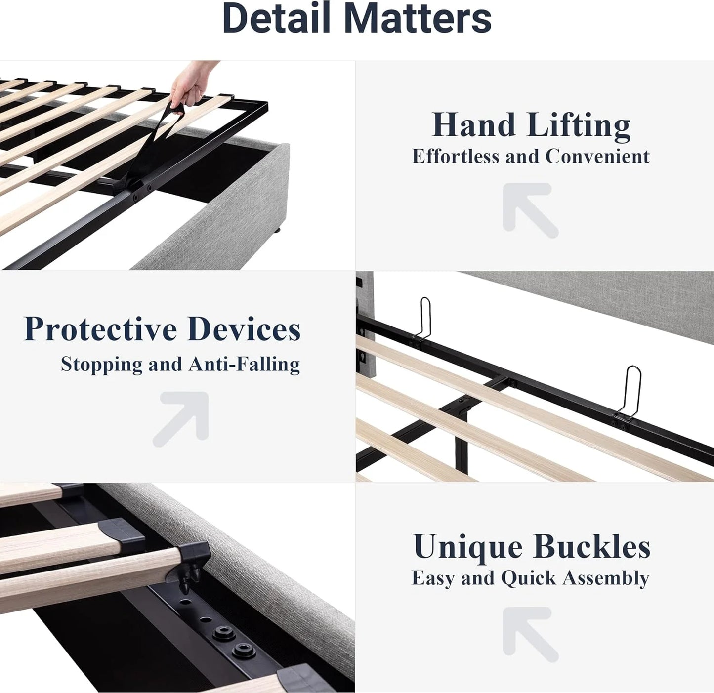 Allewie Queen Size Lift Up Storage Bed, Modern Wingback Headboard, Hydraulic Support, No Box Spring Needed, Light Beige