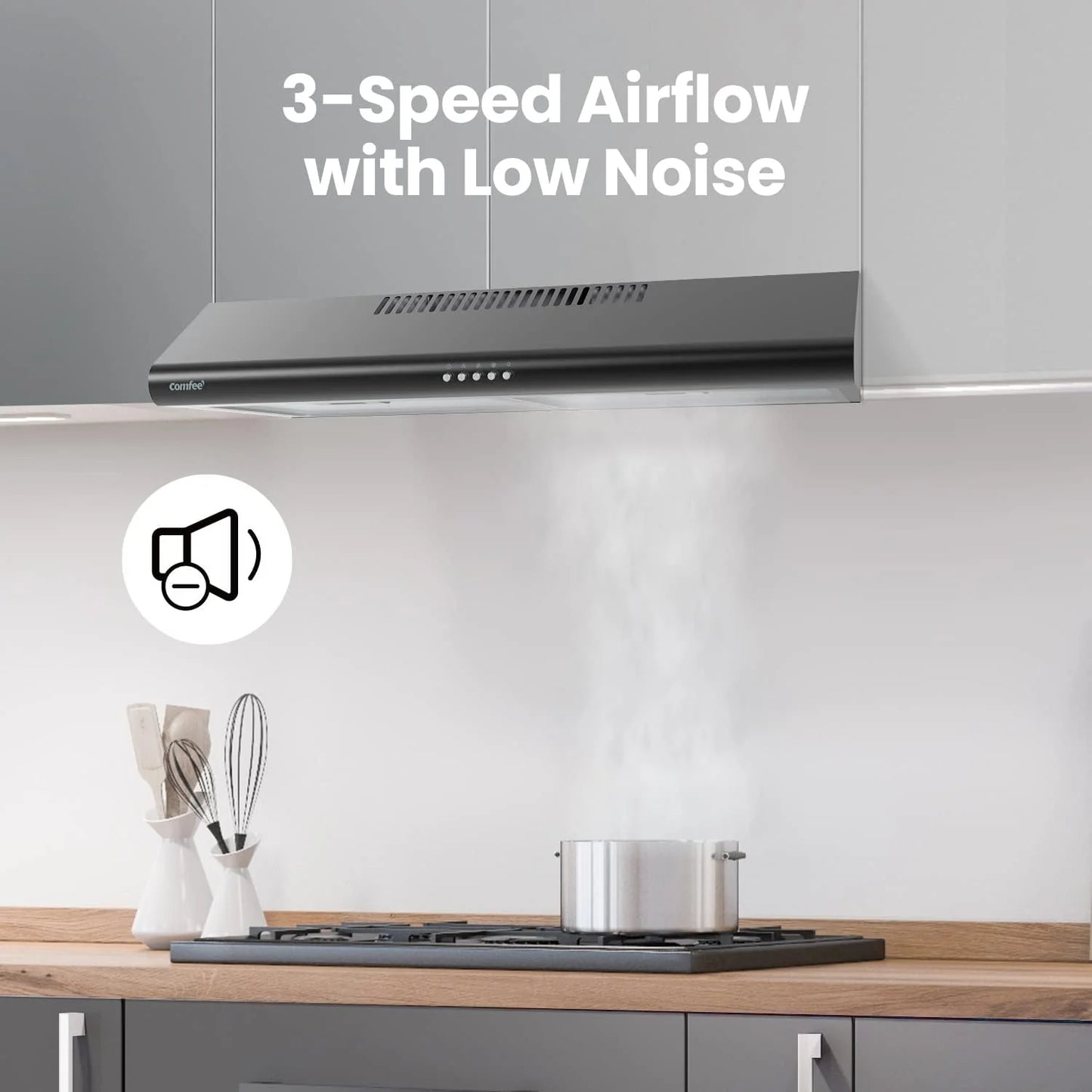 Comfee 30" Under Cabinet Ducted/Ductless Convertible Slim Vent Durable Stainless Steel Kitchen Reusable Filter