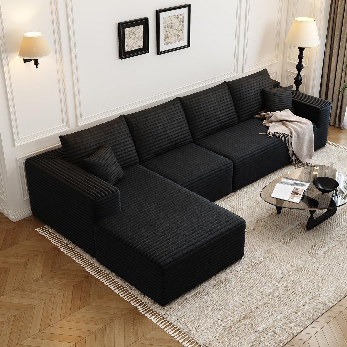 107.5 inch Cloud Modular Sectional Sofa with L-Shaped Chaise Lounge, Modern Minimalist Upholstered Sofa Deep Seating Corner Sofa