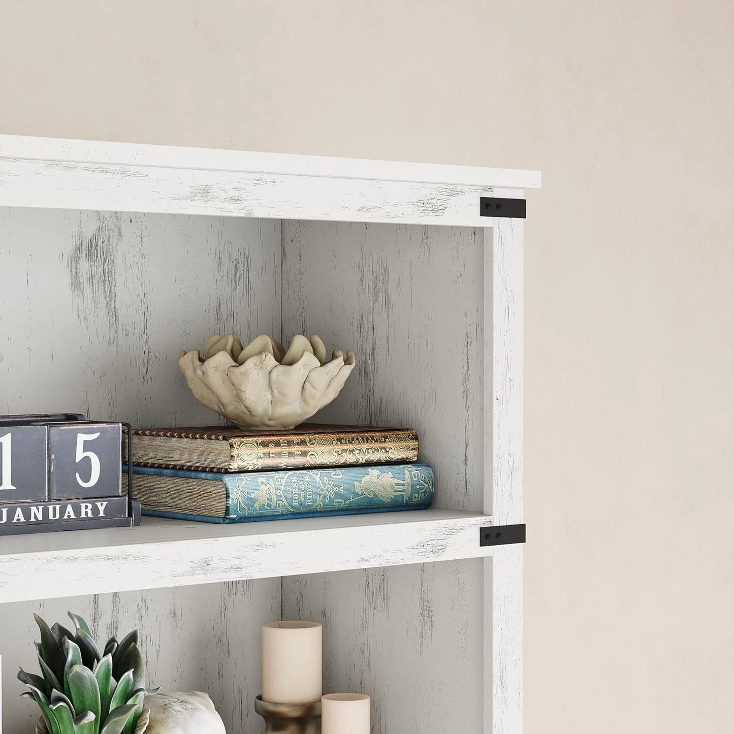 5 Tier Bookcase Farmhouse Book Shelf with Storage Open Display Bookshelves
