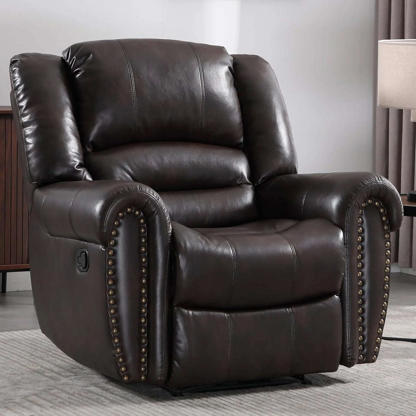 Leather recliner, classic traditional manual recliner, single sofa for living room