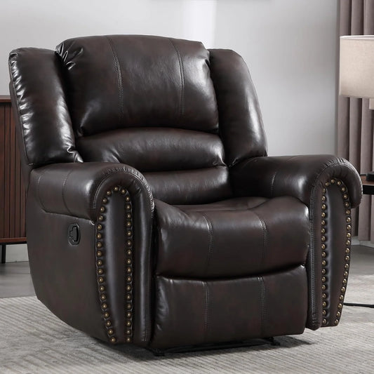 Leather recliner, classic traditional manual recliner, single sofa for living room