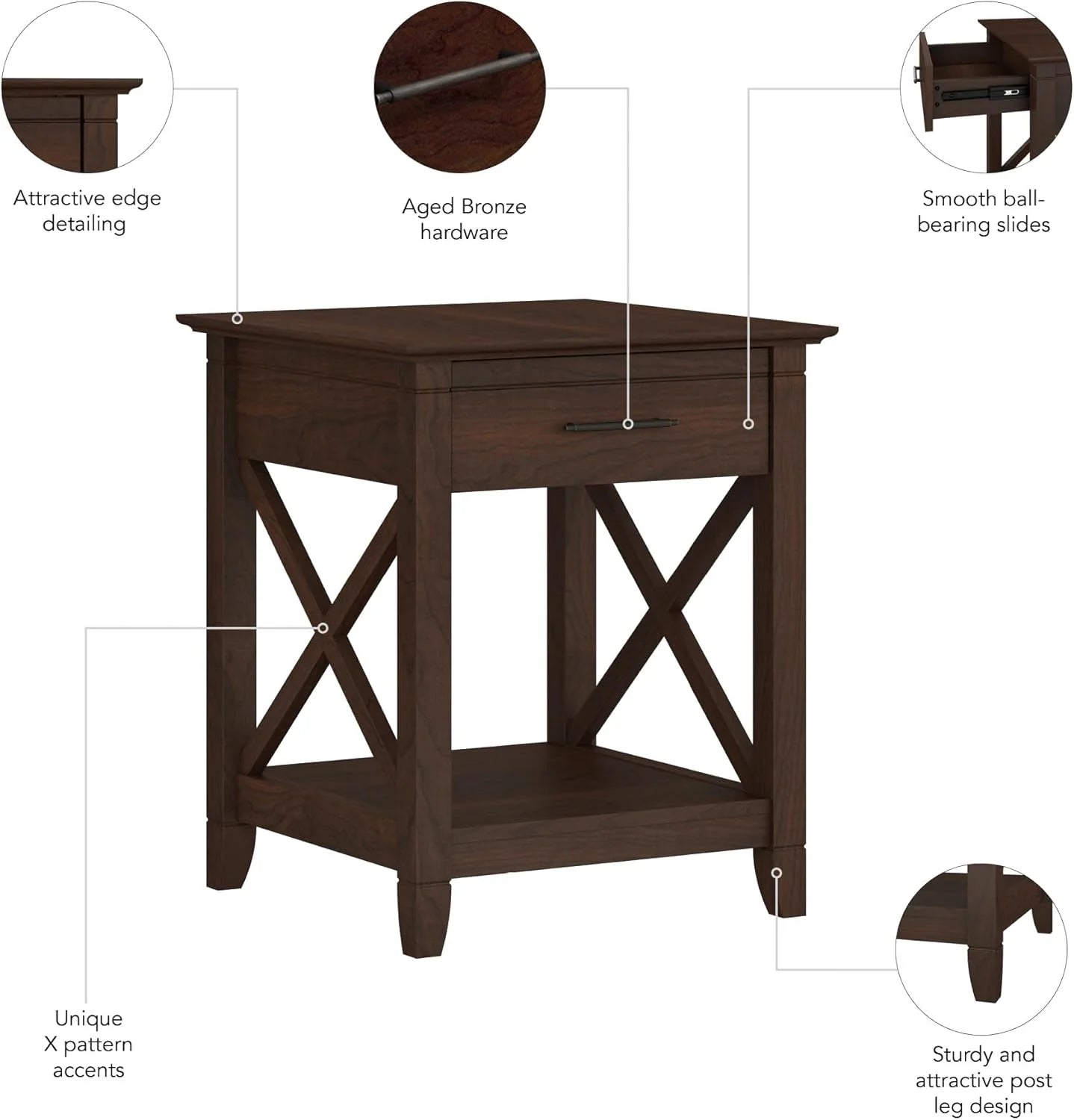 Key West Small End Table with Storage Modern Farmhouse Accent Shelf