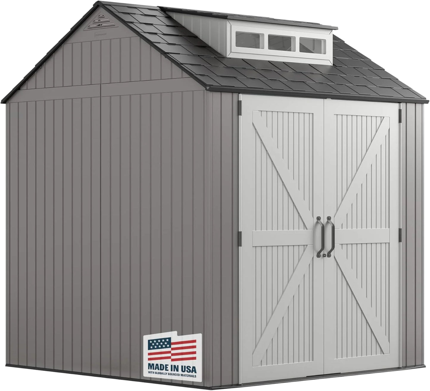 Rubbermaid Resin Outdoor Storage Shed With Floor (7 x 7 Ft) Weather Resistant Gray Organization for Home/Backyard/Garden Tools/Lawn Mower/Bike Storage/Pool Supplies