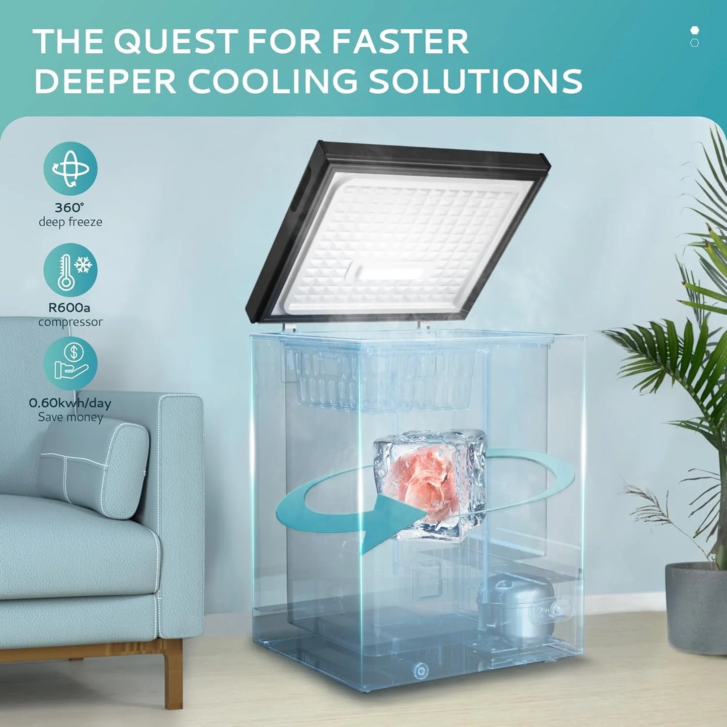 EUHOMY 3.5 Cu.Ft Chest Freezer with Removable Basket, Small Deep Freezer Adjustable 7 Thermostat, Quiet Mini Freezer Free-Standing Top Door, Energy Saving for Apartment/Garage/Basement/Dorm/Home,Black