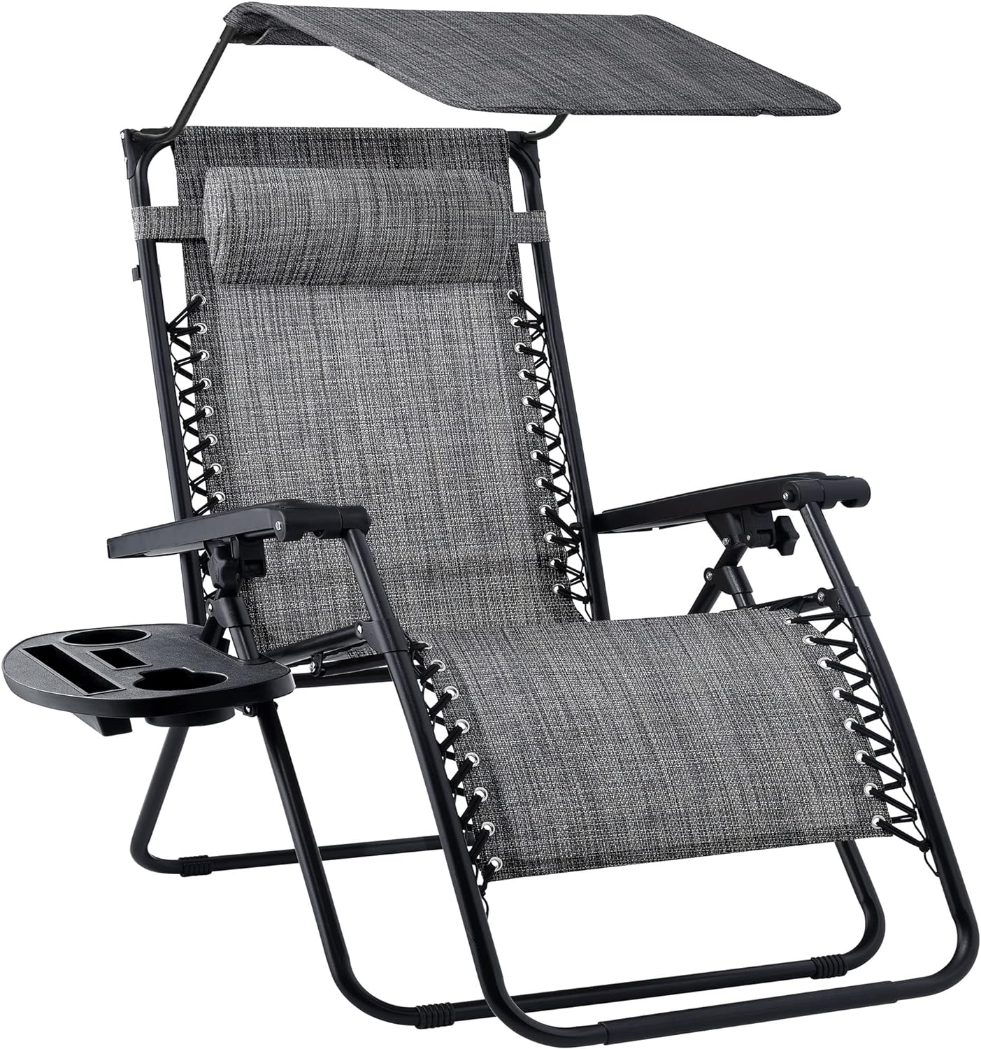 Best Choice Products Folding Zero Gravity Outdoor Recliner Patio Lounge Chair w/Adjustable Canopy Shade, Headrest, Side Accessory Tray, Textilene Mesh - Peacock Blue