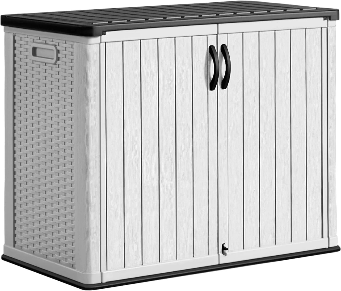 Greesum Outdoor Horizontal Storage Shed 27 Cu.ft Resin Large Storage Box for Garden, Patio, Backyard