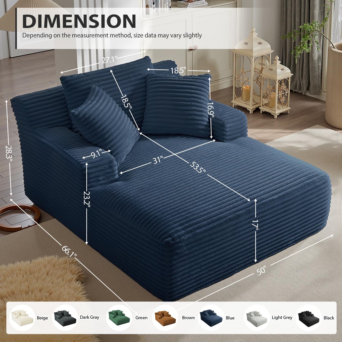 50-inch indoor recliner, oversized corduroy upholstered boneless sofa bed, deep sleeper sofa reading chair, cloud sofa, living room sofa