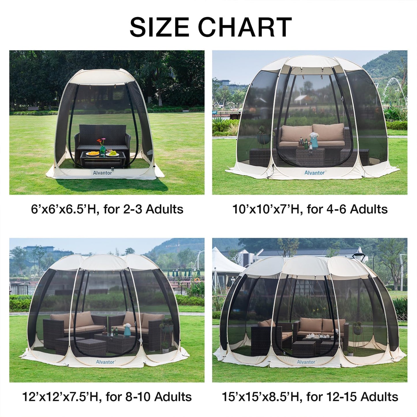 Screen gazebo, sleeps 6-10-15 people Igloo-style canopy tent with mosquito net on the sides Perfect for garden, patio, backyard