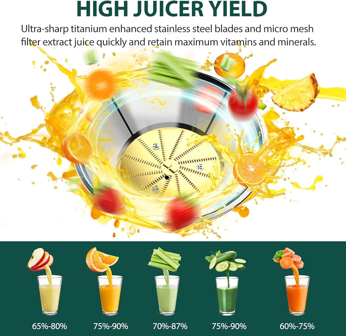 1300W KOIOS Centrifugal Juicer with Extra Large 3" Feed Chute and Titanium Filter