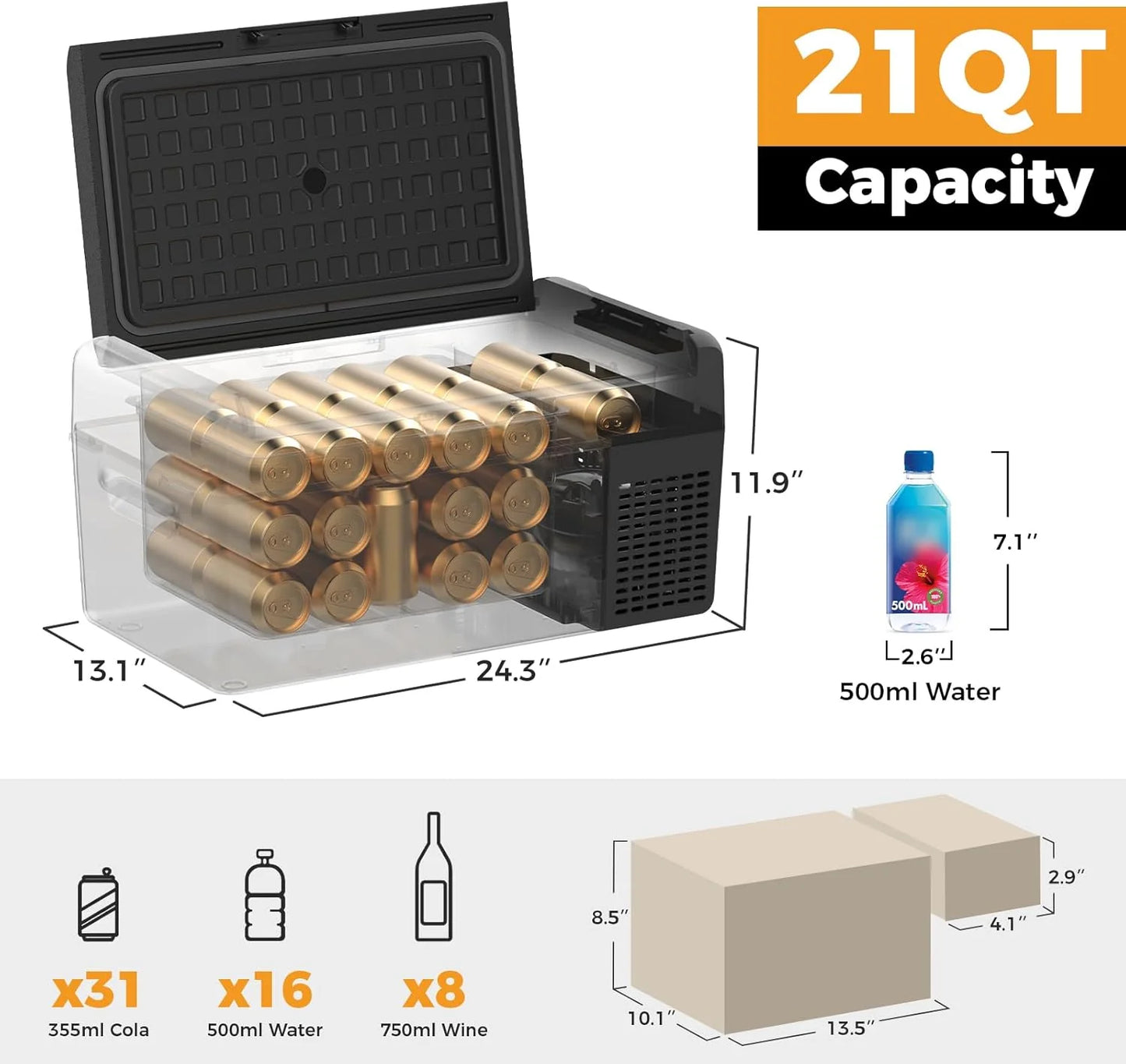 12V Refrigerator 21 Quart Portable Freezer 50 Hours Keep Cool,Electric Cooler for Vehicles Car Refrigerator 12V Portable Fridge for Car Camping Truck Van RV SUV Road Trip Travel RF20