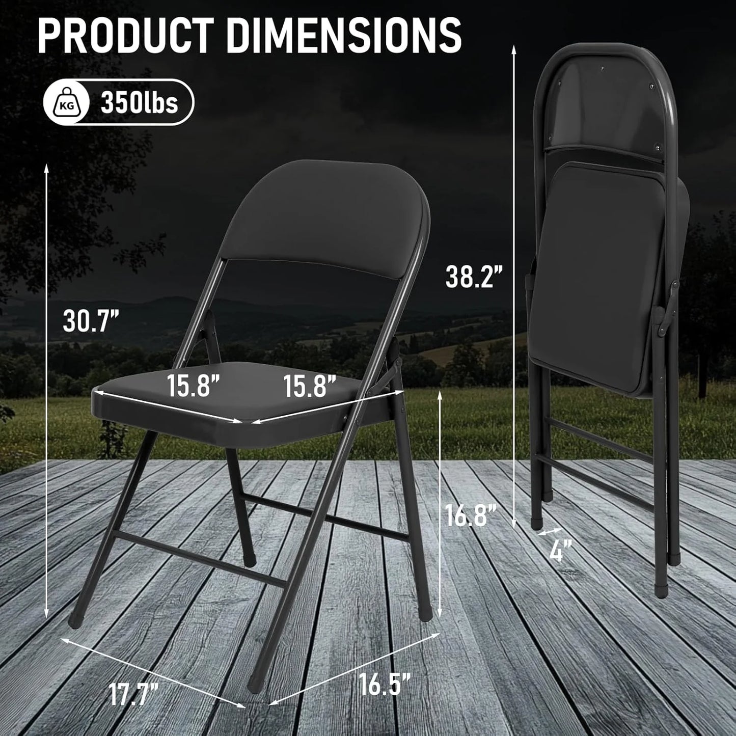 6 Pack Black Folding Chairs with Leather Chairs for Indoor and Outdoor Events Office Wedding Party Upholstered Chairs