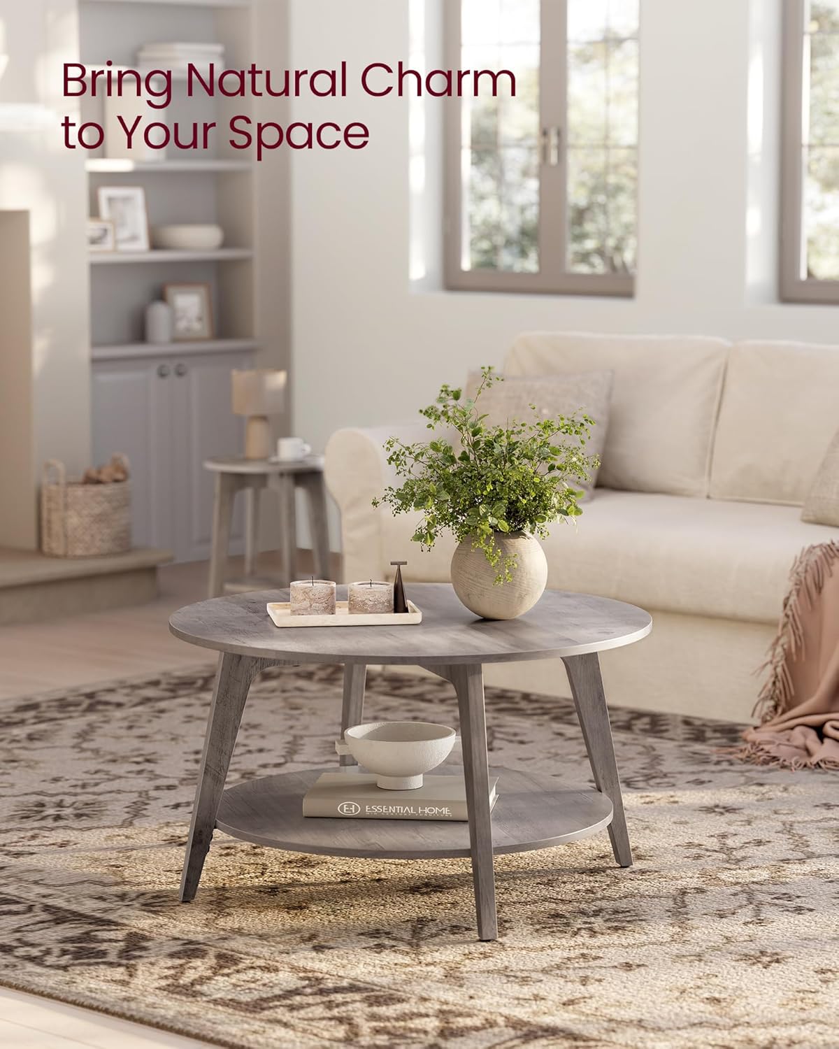 VASAGLE Round Coffee Table, 2 Tier Coffee Table with Storage, for Living Room, 31.5 x 17.7 Inches