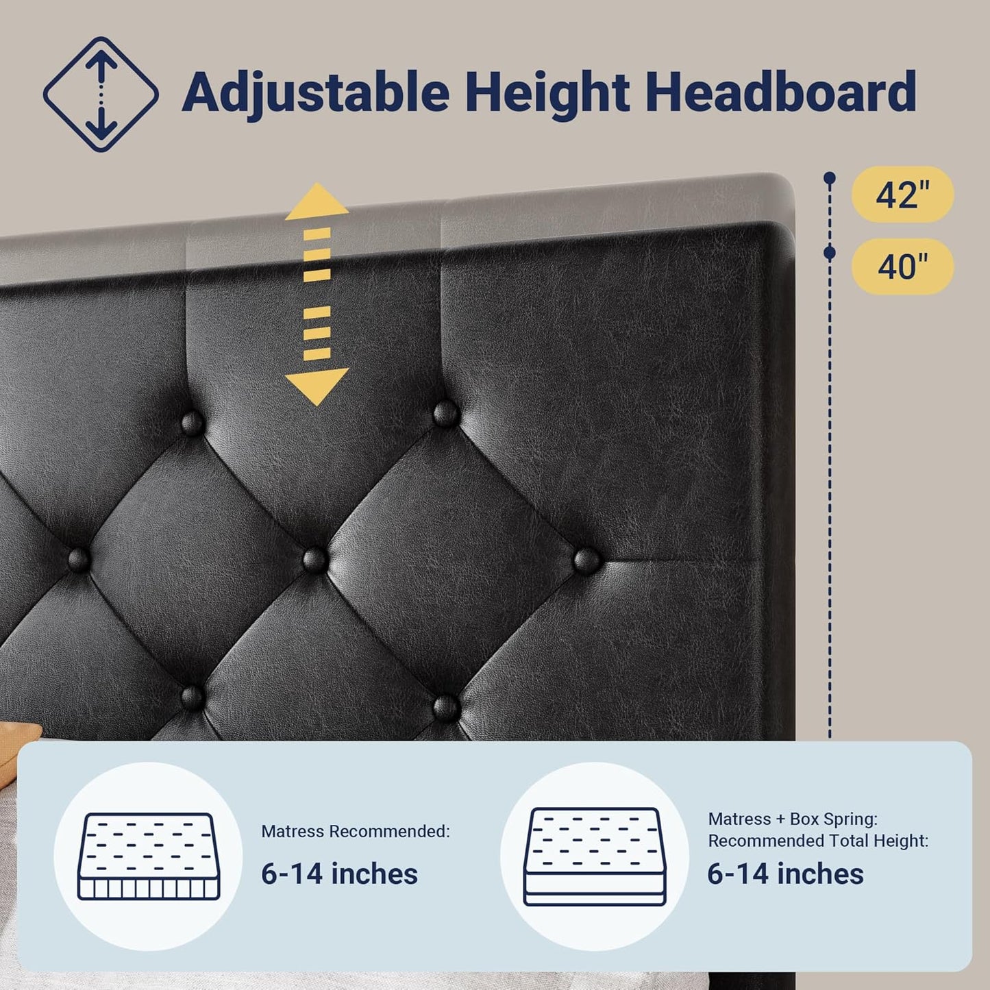 Allewie Upholstered Queen Size Platform Bed Frame with 4 Storage Drawers and Headboard, Square Stitched Button Tufted, Mattress Foundation with Wooden Slats Support, No Box Spring Needed