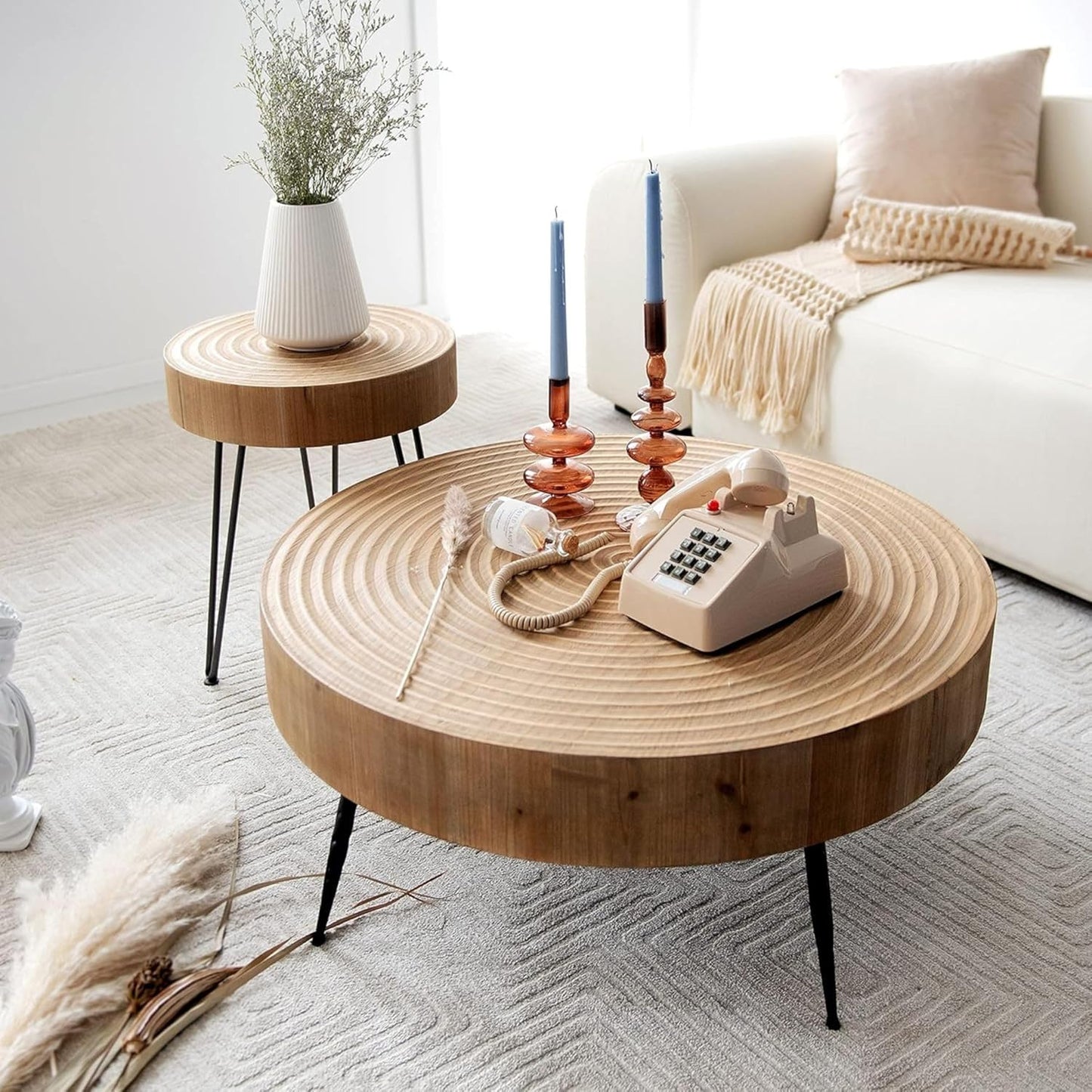 Two-Piece Modern Farmhouse Living Room Coffee Table Set, Round Nesting Tables