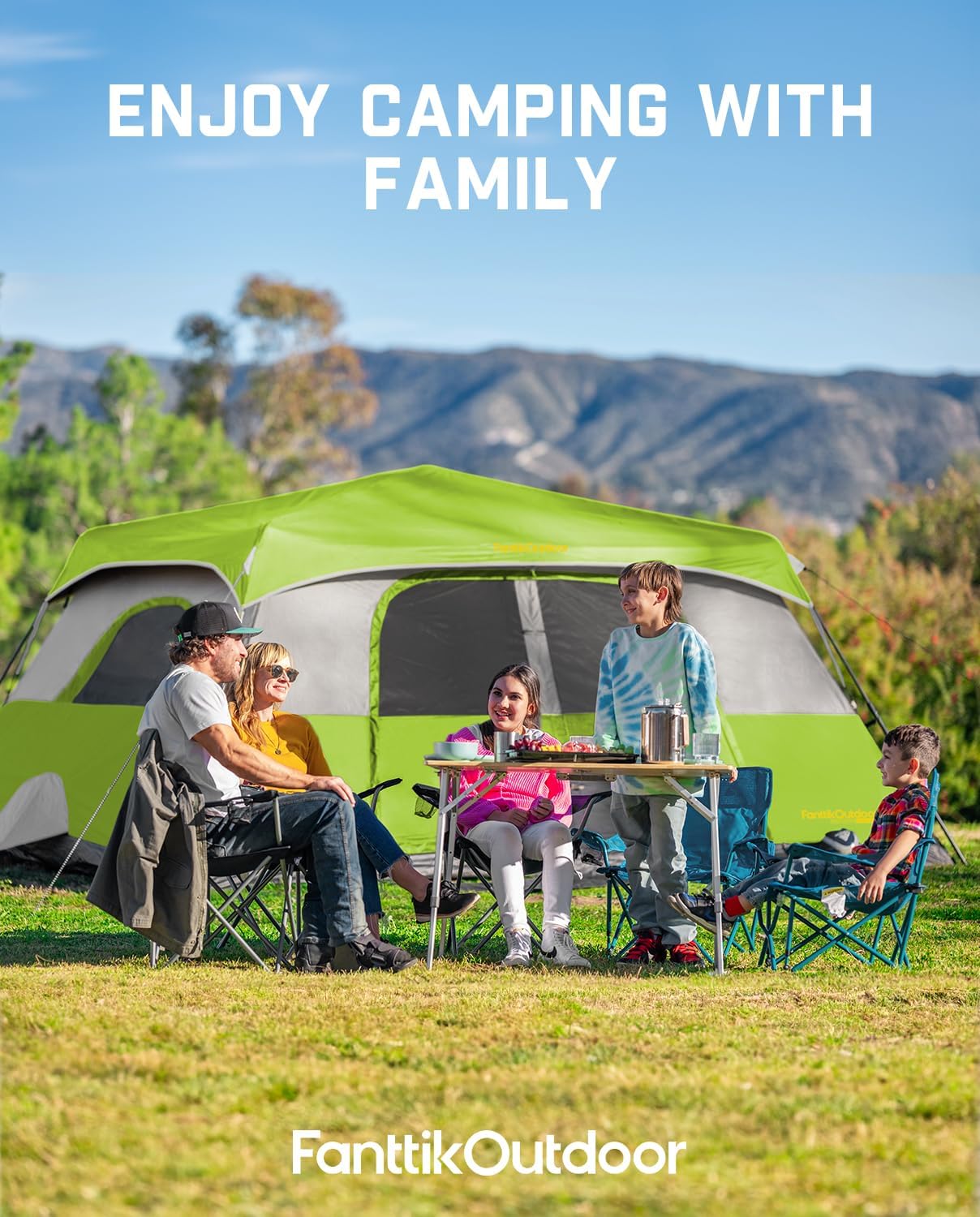 Portable camping tent for 4/6/8/10 people with instant cabin and rainproof and windproof