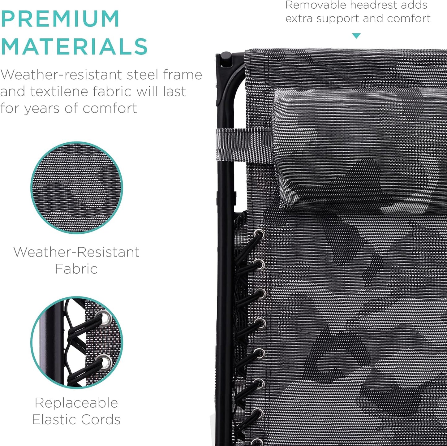 Best Choice Products Folding Zero Gravity Outdoor Recliner Patio Lounge Chair w/Adjustable Canopy Shade, Headrest, Side Accessory Tray, Textilene Mesh - Peacock Blue