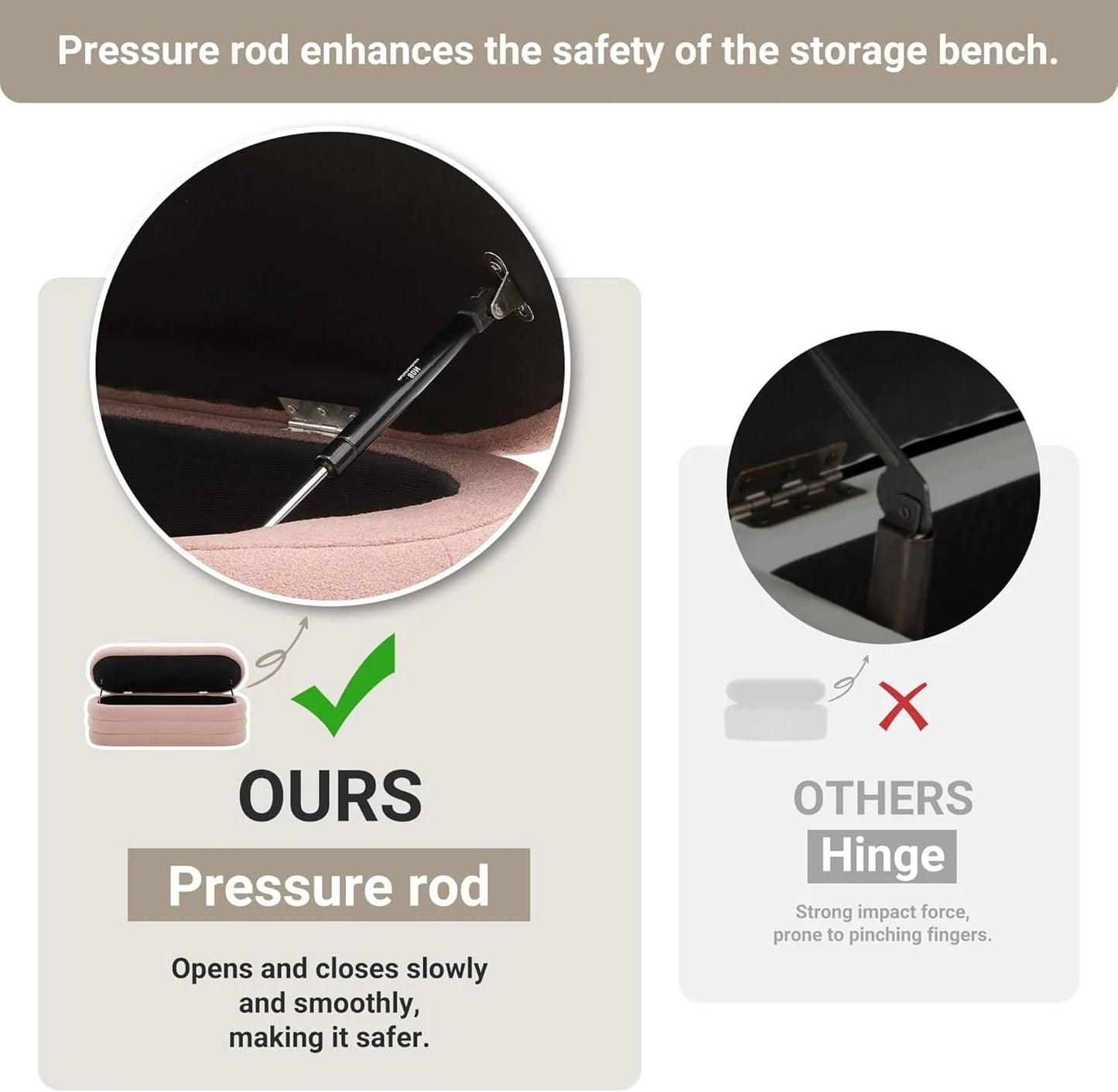 Storage Ottoman Bench 49.2 Inch Upholstered Fabric Storage Bench