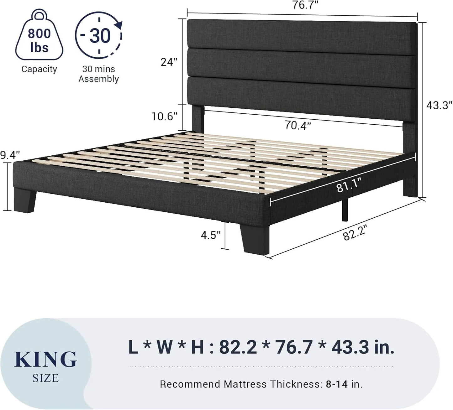 Allewie Queen Size Platform Bed Frame with Fabric Upholstered Headboard and Wooden Slats Support, Fully Upholstered Mattress Foundation/No Box Spring Needed
