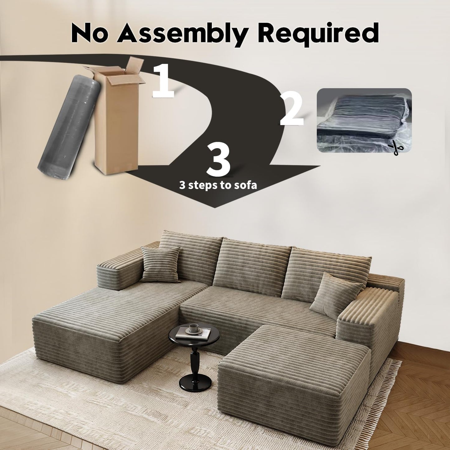 107.5" Cloud Modular Sectional Sofa Couch with L-Shape Chaise,Modern Minimalist Upholstered Couches