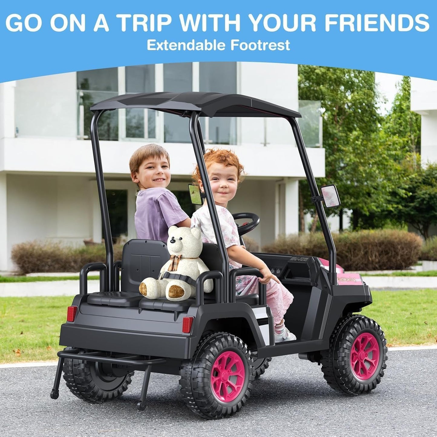 R9 24V Children's Golf Cart with Remote Control, Removable Awning