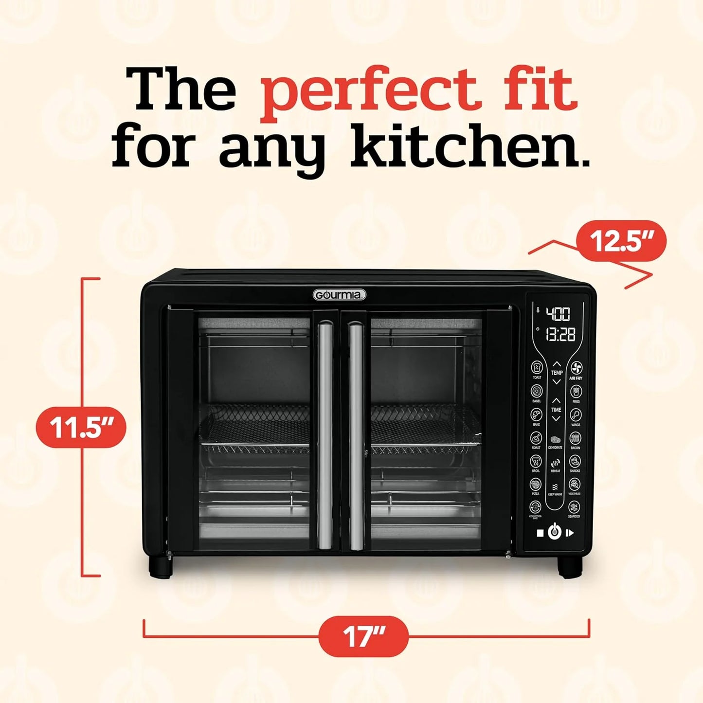 Gourmia Oven Air Fryer Combo with 17 Cooking Presets, 24L Capacity, Convection Rack, Baking Tray, Recipe Book GTF7460