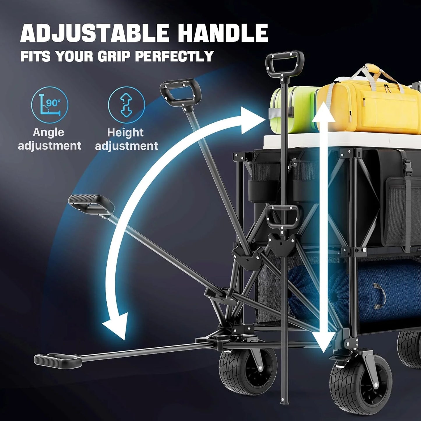 48" Extra Large Folding Travel Cart, 560 lb Capacity, 350 L Heavy Duty Utility Cart with Brakes and All-Terrain Wheels