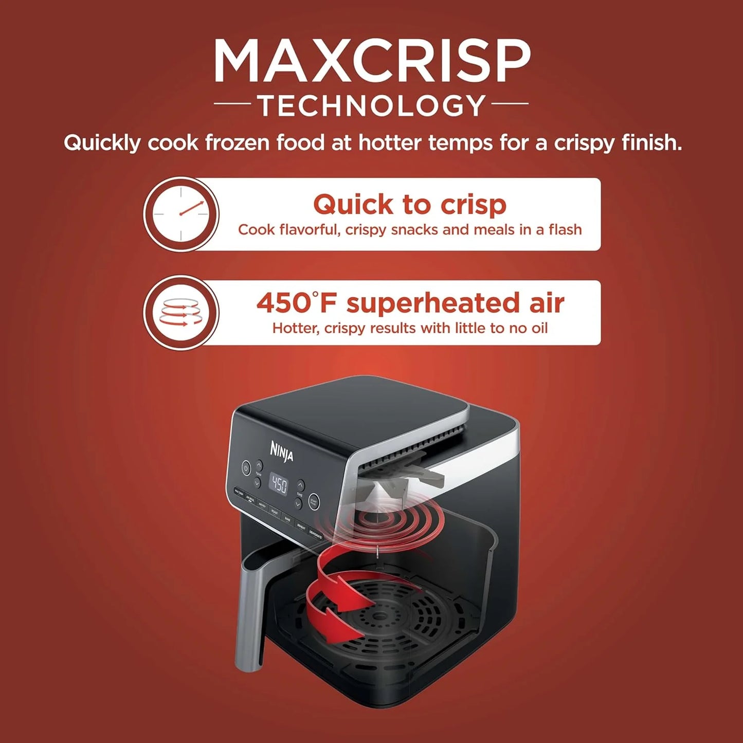 Ninja Air Fryer Pro XL 6-in-1 with 6.5 QT Capacity, Max Crisp, Air Fry, Air Roast, Bake, Reheat, Dehydrate, Max Crisp Technology with 450F, Nonstick Basket & Crisper Plate