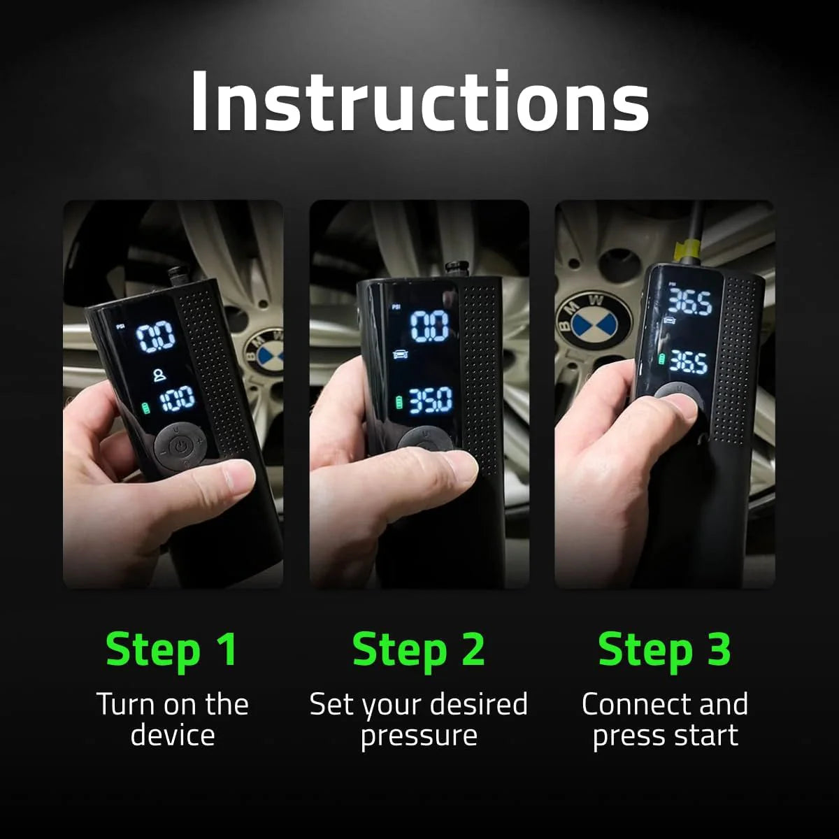 Airmoto Tire Inflator Portable Air Compressor Car Tire Air Pump with Digital Pressure Gauge, LED Light and Auto Shutoff