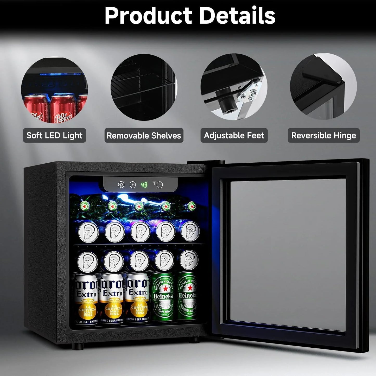 Beverage Refrigerator Cooler - 126 Can Mini Fridge Glass Door for Drinks Soda Beer Wine - Small Refrigerator for Office Bedroom Home Bar, 4 Adjustable Shelves, 3.2 Cu.Ft, Silver